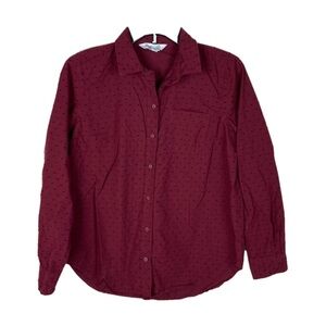 Old Navy Top Womens M Burgundy Button Up Classic Shirt Swiss Dot Collar Cotton